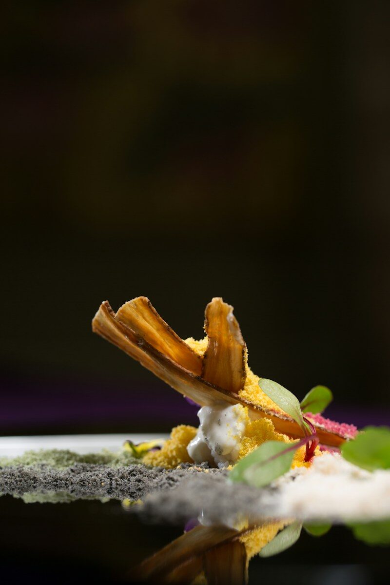 a close up of a plate of food on a table